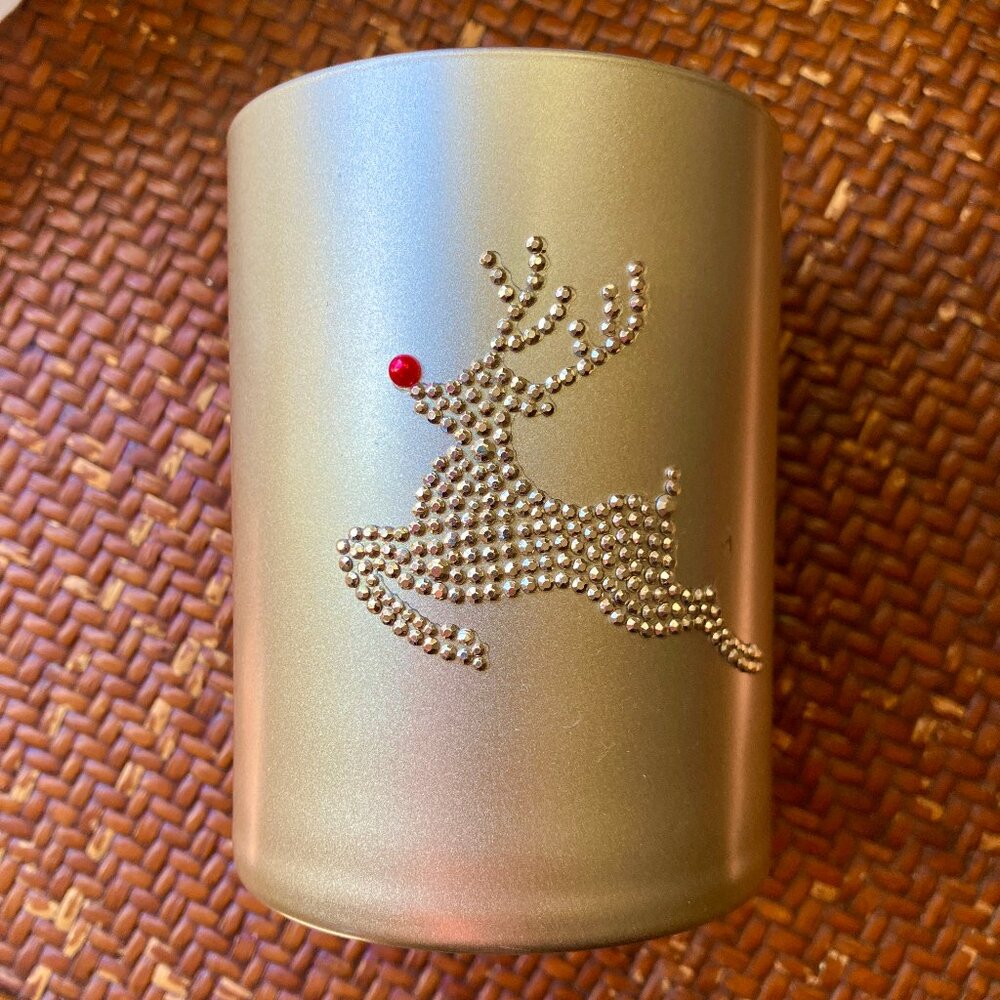 Vanilla Brulee Scented Candle Rhinestone Rudolph Reindeer Holiday 9oz 50 Hours